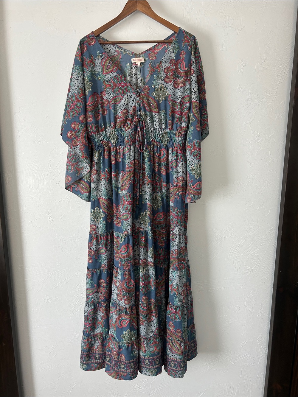 Bohemian Paisley Tiered Maxi Dress in Teal by Unknown Brand